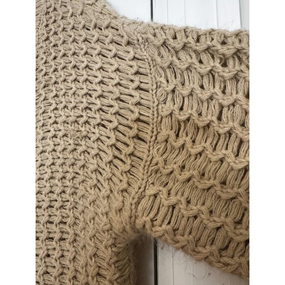 Purple Snow V-Neck Pullover Sweater Beige Sz Large Open Knit Ribbed Trim Neutral - Picture 4 of 9